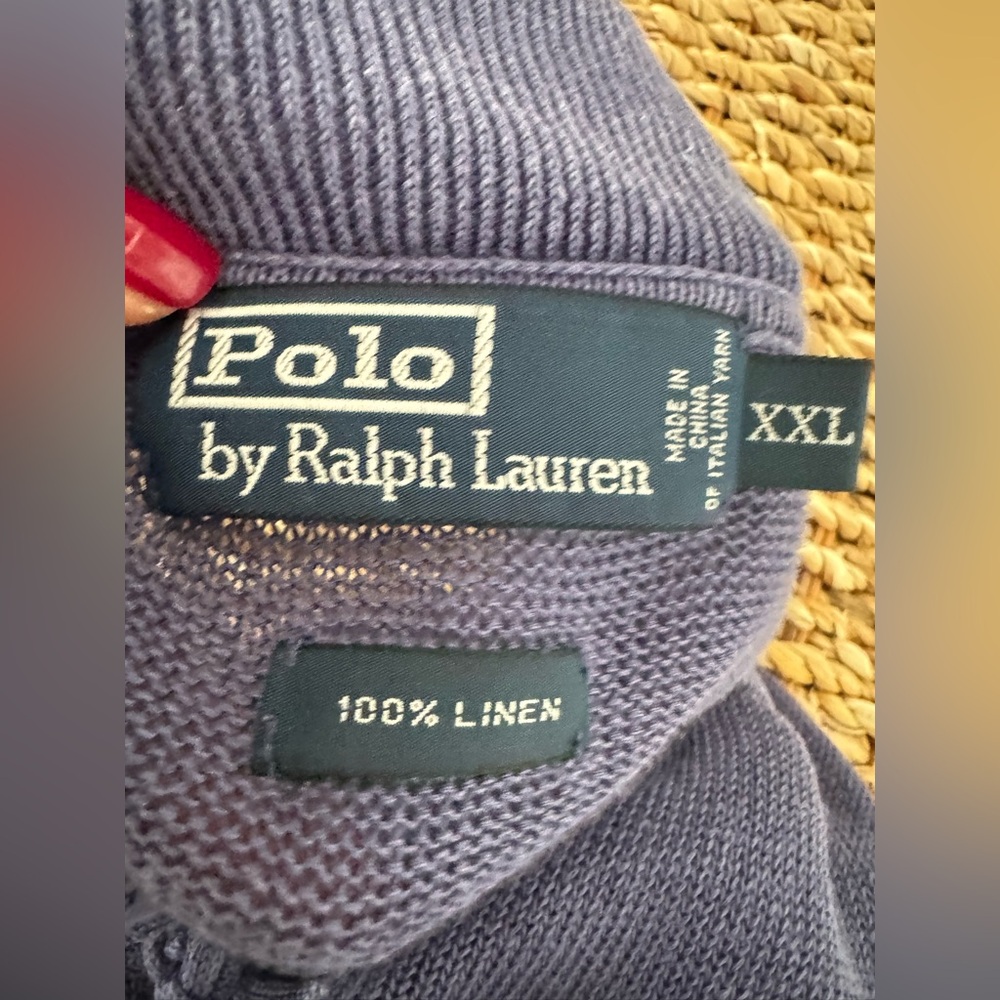 Polo Ralph Lauren Men's 💯 % linen V-Neck Sweater w/ embroidery - Picture 4 of 12
